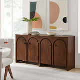 Modern Arched 4-Door Wood Grain Storage Cabinet – 71 Inch