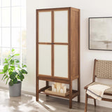 Walnut Wood Grain Tall Standing Storage Cabinet – 68 Inch