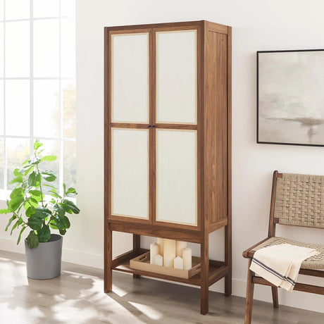 Walnut Wood Grain Tall Standing Storage Cabinet – 68 Inch