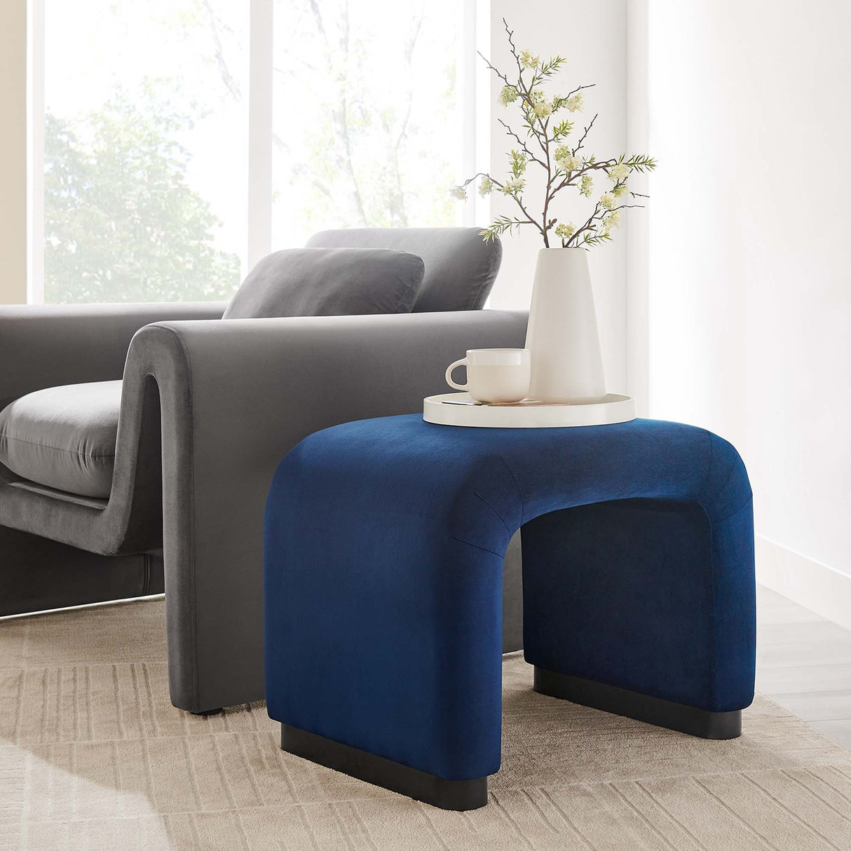 Waterfall Performance Velvet Stool – Velvet Upholstered 24 Inch