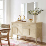 Burl Wood Sideboard Storage Cabinet with Drawers – Wood Finish 62 Inch