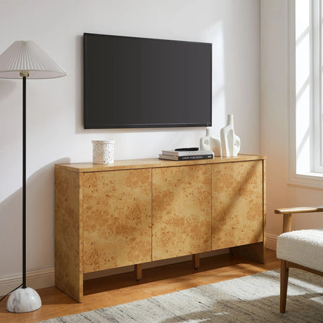 Modern Burl Wood 3-Door Sideboard – Natural 60 Inch