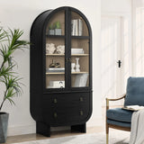Modern Black Arched Tall Wood Storage Display Cabinet – 74 Inch