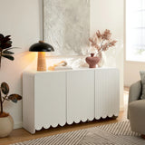 Fluted Scalloped Sideboard Storage Cabinet – Wood Finish 56 Inch