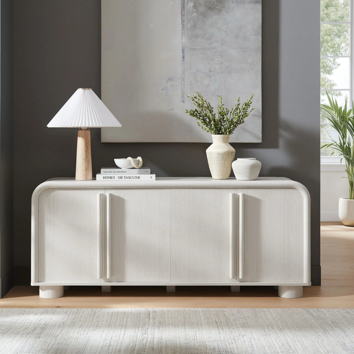 Modern Curved 4-Door Sideboard Cabinet – 63 Inch
