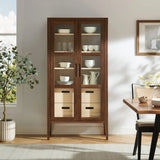Mid-Century Modern 2-Door Glass Tall Storage Display Cabinet – Walnut 71 Inch