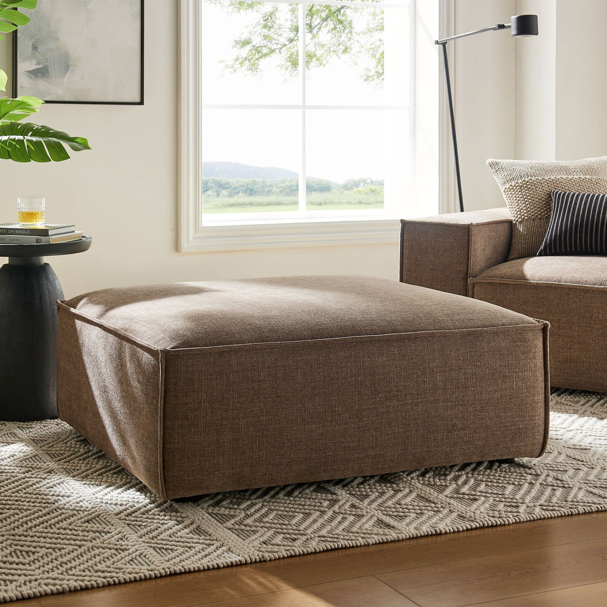 Modular Performance Fabric Ottoman with Piping – 41 Inch