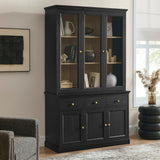 Modern Black Oak Wood Grain 3-Door Large Storage Display Cabinet – 79 Inch