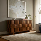 Woven Pattern Sideboard Storage Cabinet – Wood Finish 71 Inch