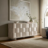 Woven Pattern Sideboard Storage Cabinet – Wood Finish 71 Inch