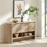 Oval Storage Sideboard Cabinet with Open Shelves – Wood Finish 62 Inch