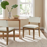 Fabric Upholstered Armless Dining Chair – Natural Wood 32 Inch