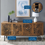 Wood TV Stand with Sliding Doors and Storage – Walnut Finish 73 Inch