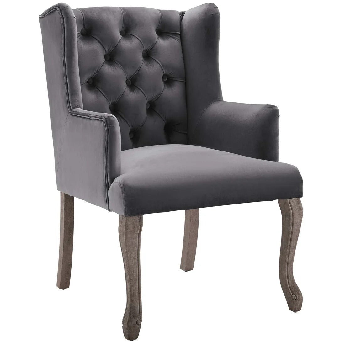 French Vintage Button Tufted Performance Velvet Dining Armchair
