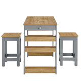 Modern Oak Gray 3-Piece Kitchen Island and Stool Set – 47 Inch