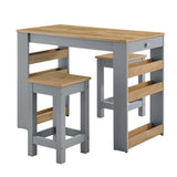 Modern Oak Gray 3-Piece Kitchen Island and Stool Set – 47 Inch