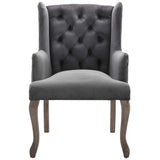 French Vintage Button Tufted Performance Velvet Dining Armchair
