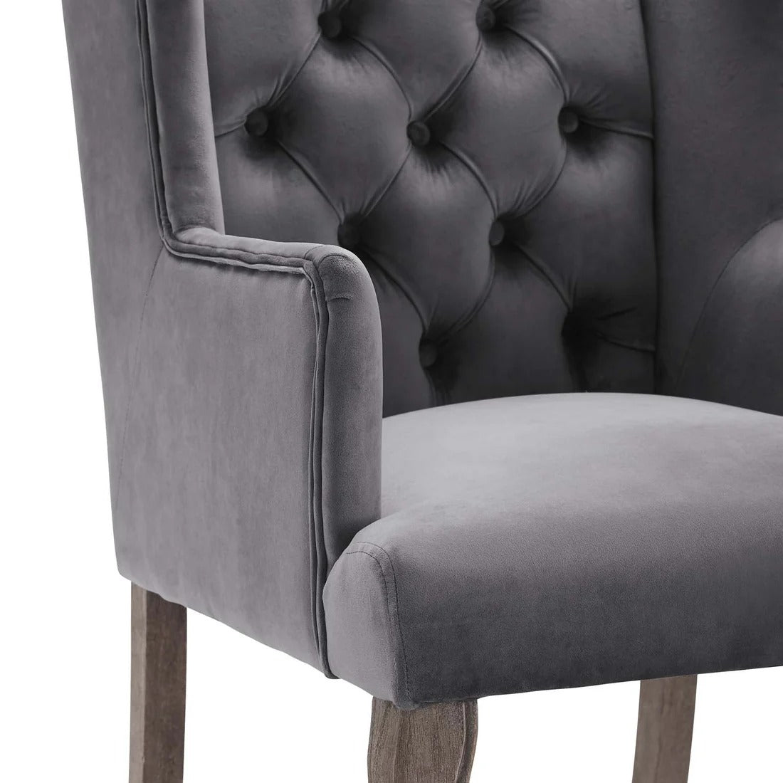 French Vintage Button Tufted Performance Velvet Dining Armchair