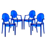 Set of 4 Blue Stackable Molded Acrylic Dining Armchairs