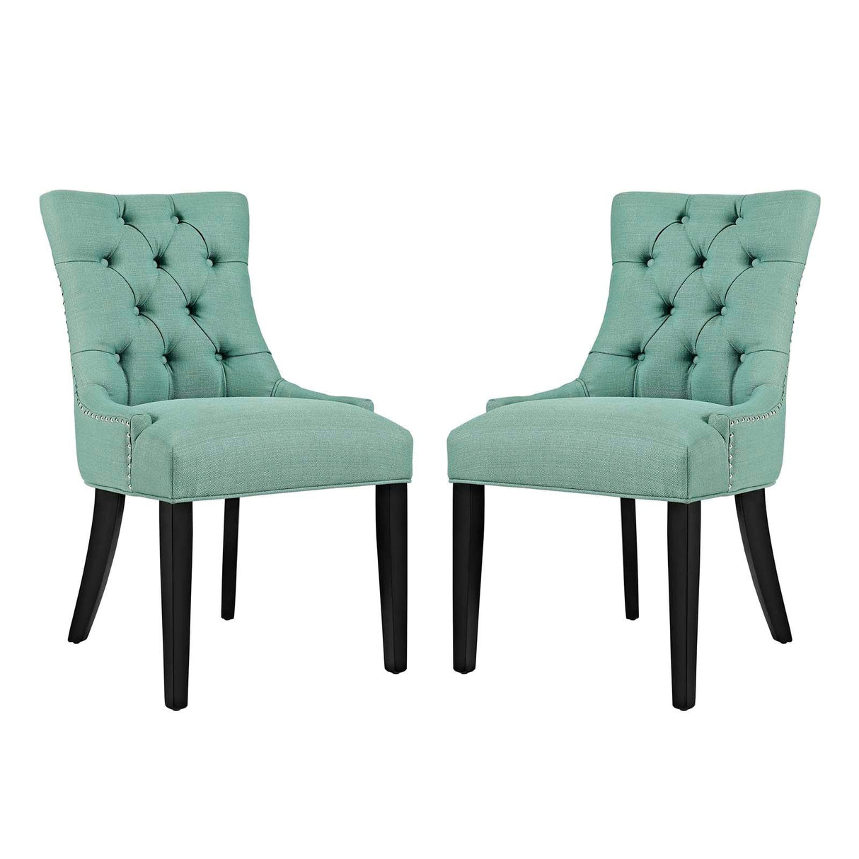 Set of 2 Button Tufted Fabric Dining Side Chairs with Nailhead Trim