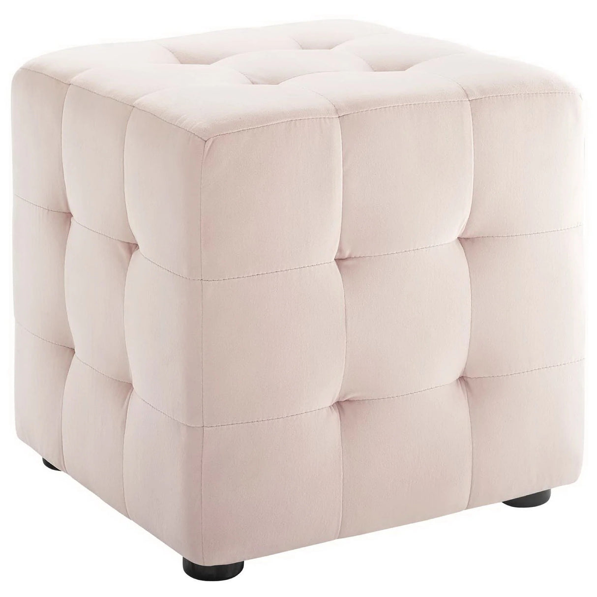 Tufted Cube Velvet Ottoman – 15 Inch Upholstered