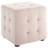 Tufted Cube Velvet Ottoman – 15 Inch Upholstered