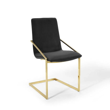 Performance Velvet Dining Armchair with Gold Geometric Frame