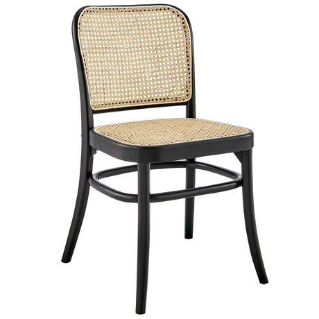 Elm Wood Dining Side Chair with Woven Cane Seat