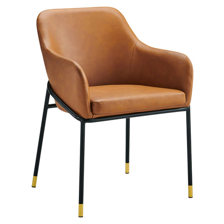 Vegan Leather Dining Armchair with Curved Back and Metal Legs