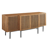 Slatted Wood Sideboard Storage Cabinet with Metal Legs – Walnut Finish 73 Inch
