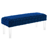 Woven Velvet Bench Ottoman with Acrylic Legs – 50 Inch