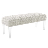 Woven Velvet Bench Ottoman with Acrylic Legs – 50 Inch