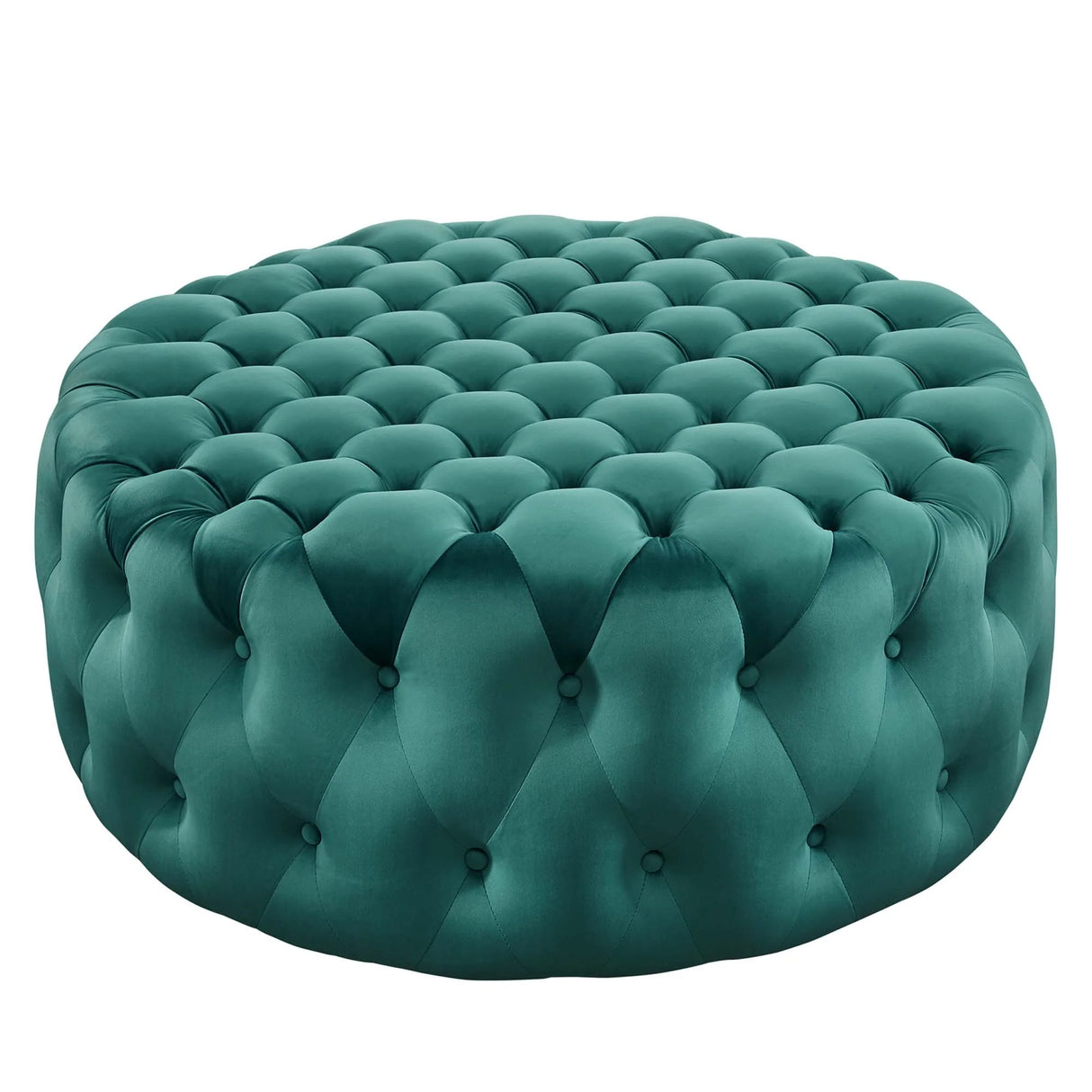 Large Round Tufted Velvet Ottoman – Upholstered 40 Inch