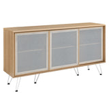 Industrial Metal Mesh 3-Door Sideboard – Wood Grain 59 Inch