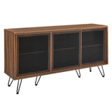 Industrial Metal Mesh 3-Door Sideboard – Wood Grain 59 Inch