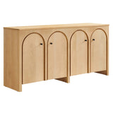 Modern Arched 4-Door Wood Grain Storage Cabinet – 71 Inch