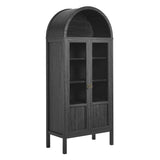 Modern Wood Grain Arched Tall Storage Display Cabinet – 71 Inch