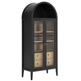 Modern Farmhouse Arched Tall Wood Storage Display Cabinet – Wood Grain 71 Inch