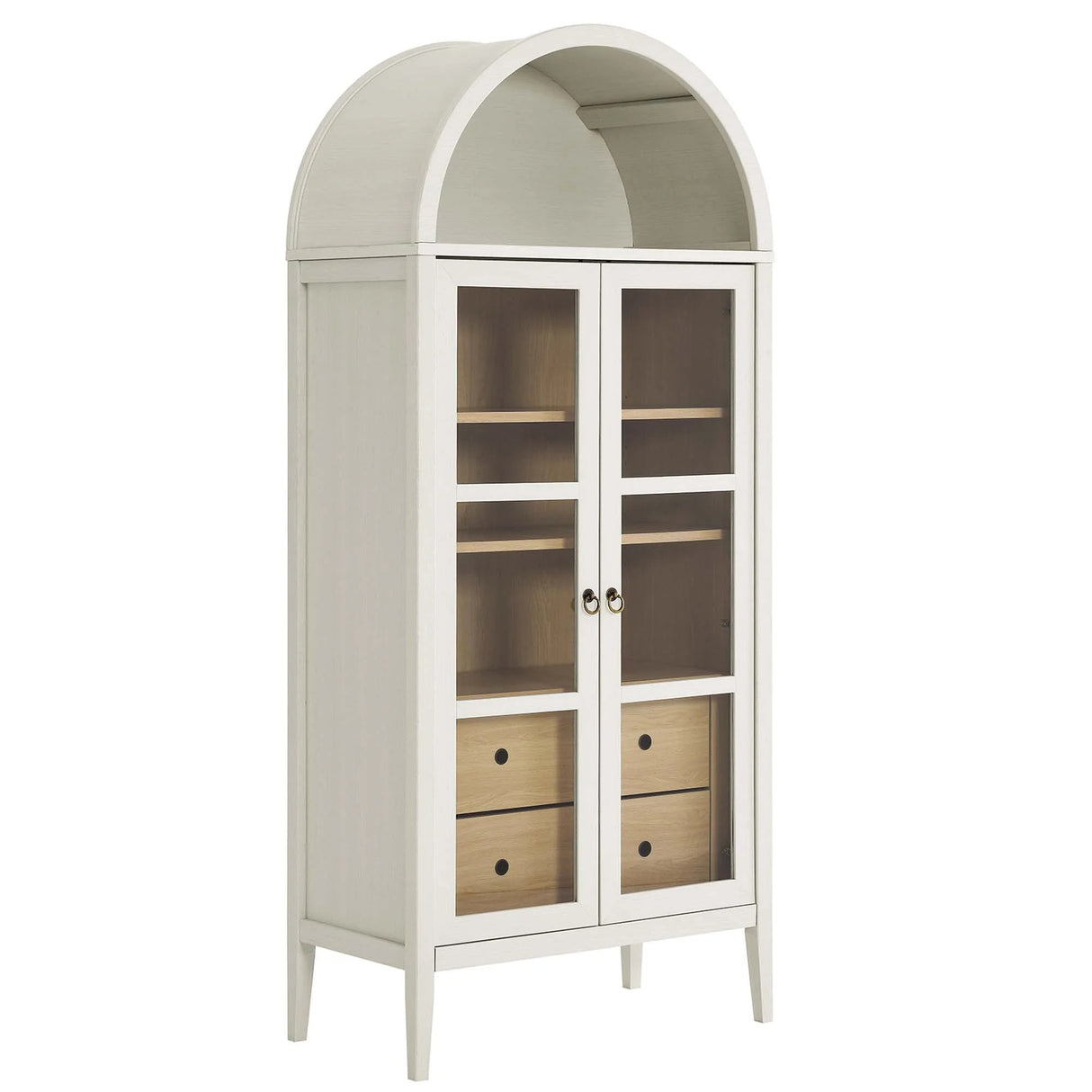 Modern Farmhouse Arched Tall Wood Storage Display Cabinet – Wood Grain 71 Inch