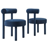 Set of 2 Performance Velvet Circular Dining Chairs with Bolster Backrest