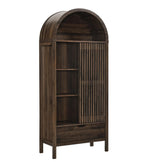 Modern Slatted Sliding Door Arched Tall Storage Cabinet – 71 Inch