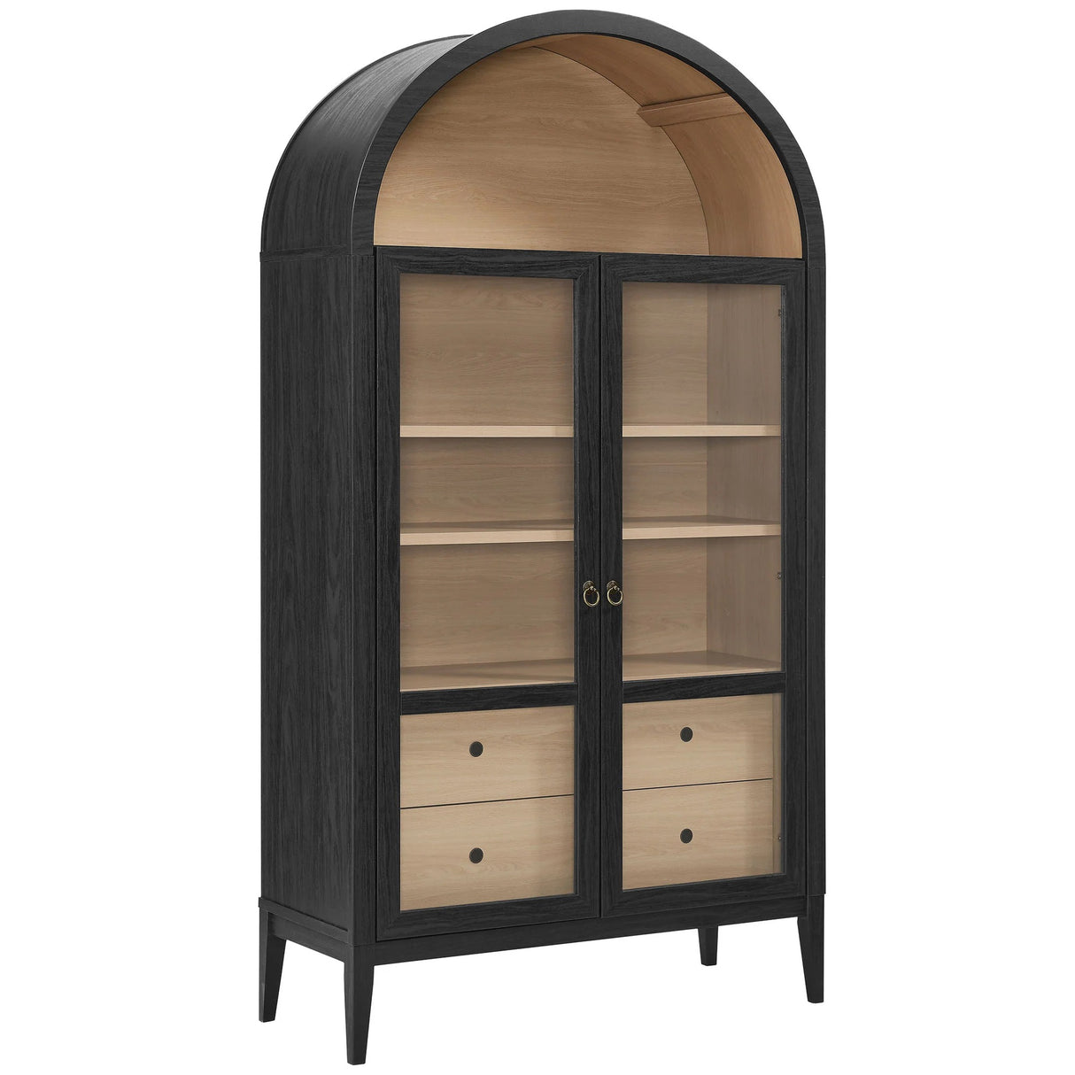 Modern Farmhouse Arched Tall Wood Storage Display Cabinet – Wood Grain 74 Inch