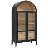 Modern Farmhouse Arched Tall Wood Storage Display Cabinet – Wood Grain 74 Inch