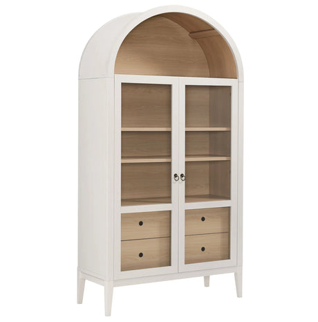Modern Farmhouse Arched Tall Wood Storage Display Cabinet – Wood Grain 74 Inch