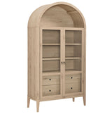 Modern Farmhouse Arched Tall Wood Storage Display Cabinet – Wood Grain 74 Inch