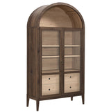 Modern Farmhouse Arched Tall Wood Storage Display Cabinet – Wood Grain 74 Inch