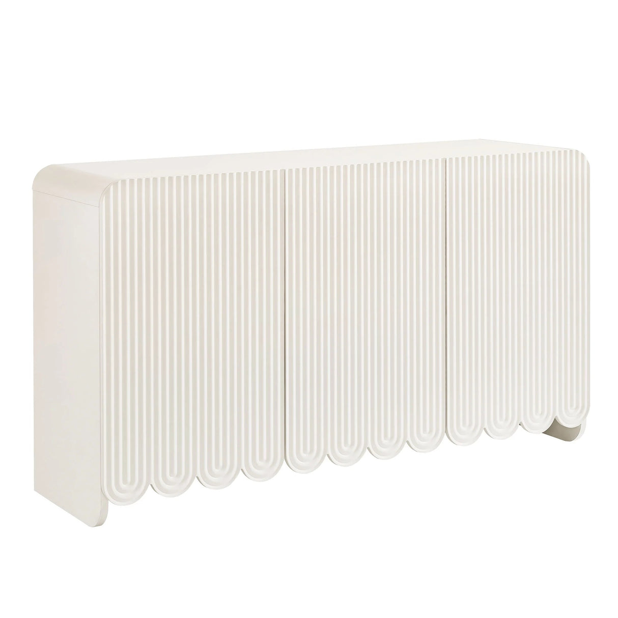 Fluted Scalloped Sideboard Storage Cabinet – Wood Finish 56 Inch