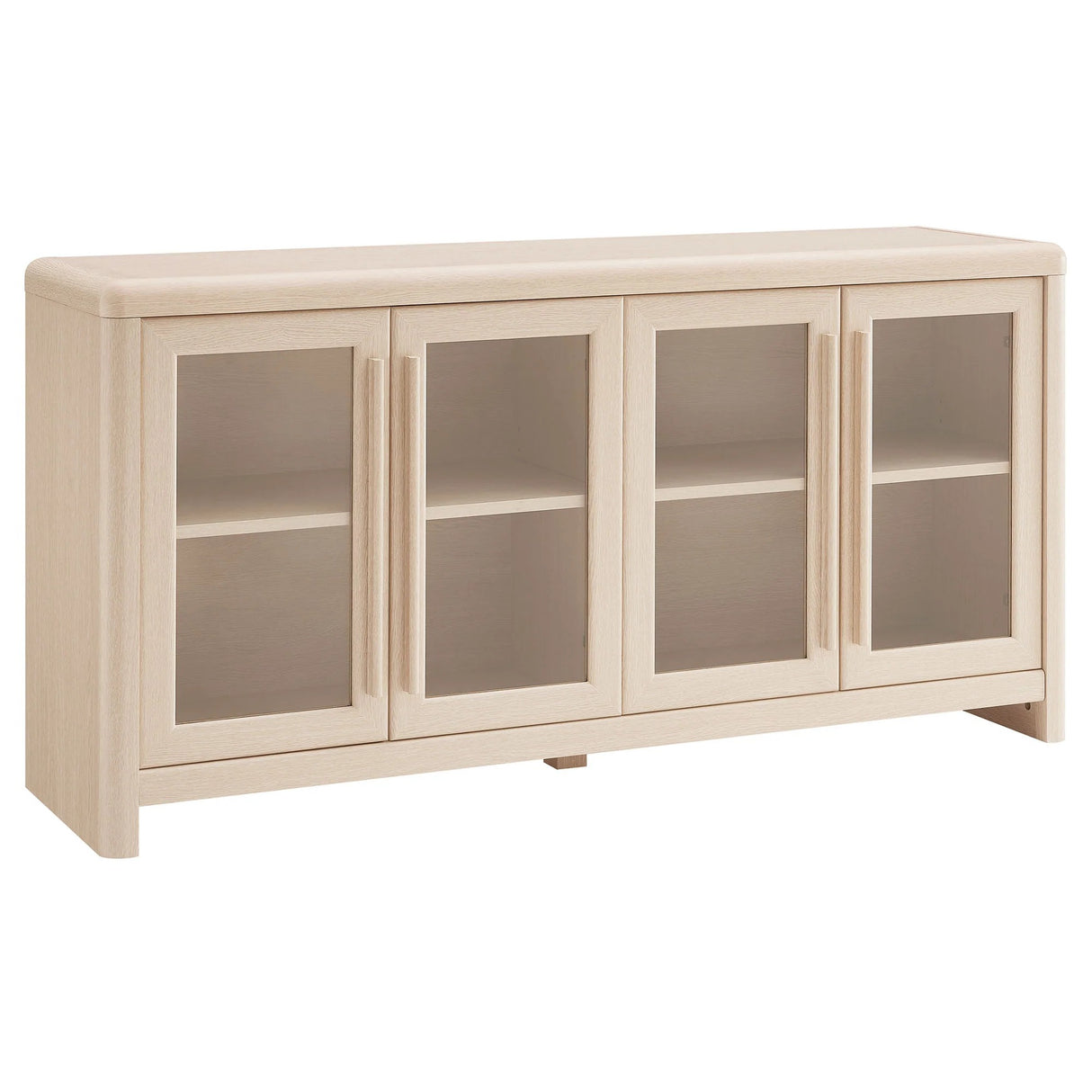 Modern Farmhouse 4-Door Glass Sideboard Storage Cabinet – Wood Grain 63 Inch