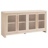 Modern Farmhouse 4-Door Glass Sideboard Storage Cabinet – Wood Grain 63 Inch