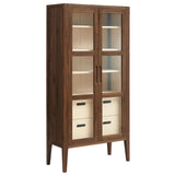 Mid-Century Modern 2-Door Glass Tall Storage Display Cabinet – Walnut 71 Inch